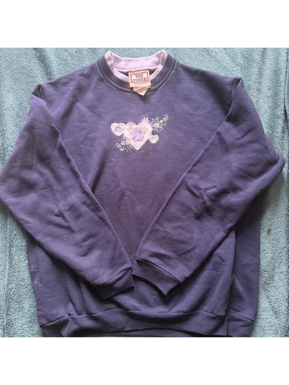 Top Stitch By Morning Sun Navy Blue Sweatshirt with Embroidered Hearts and Flora